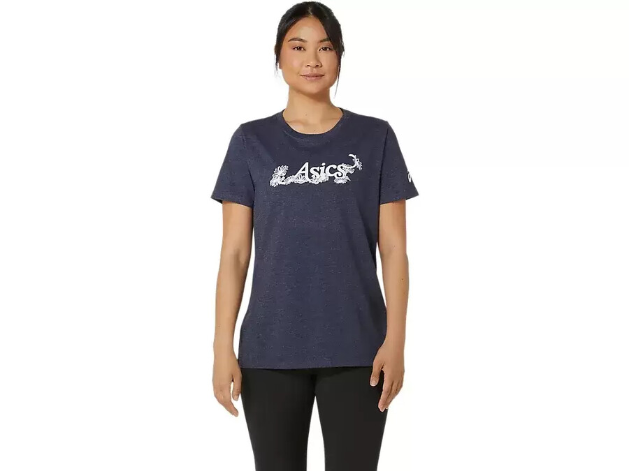 asics kurzarm-t-shirt mit blumenslogan fÜr damen