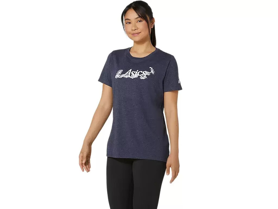 asics kurzarm-t-shirt mit blumenslogan fÜr damen