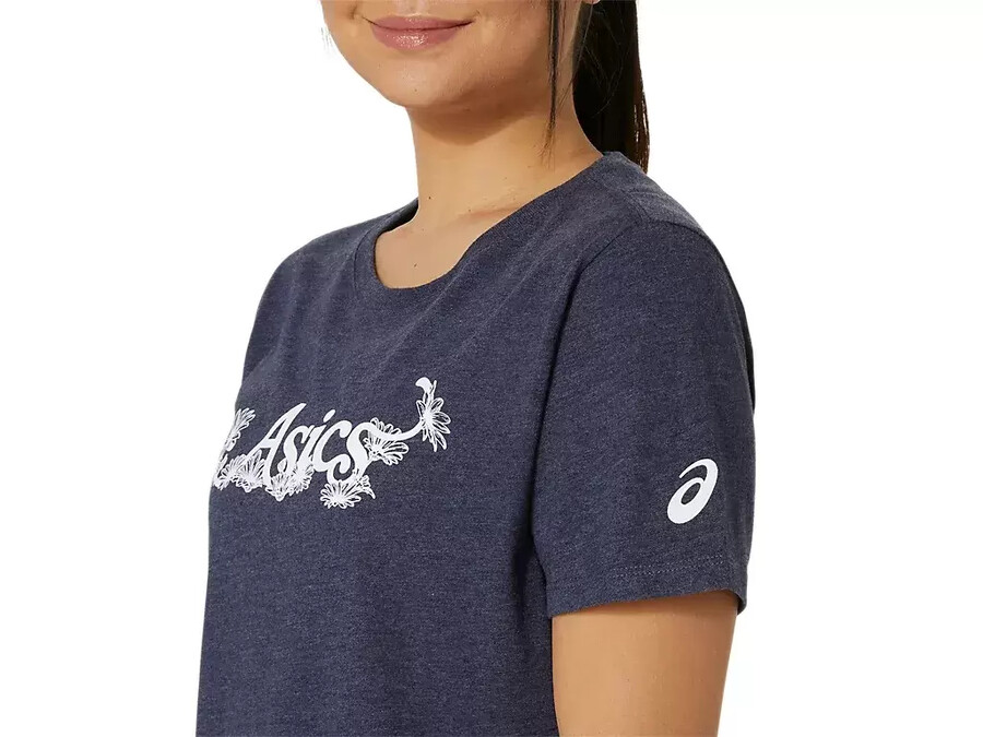 asics kurzarm-t-shirt mit blumenslogan fÜr damen